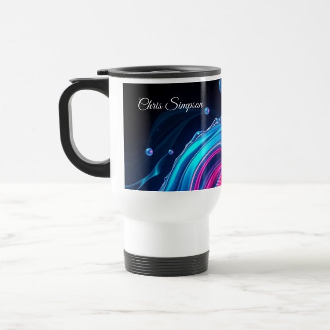 Caneca Térmica Futuristic Bioluminescent Wave Mural Aesthetic (Esquerda)