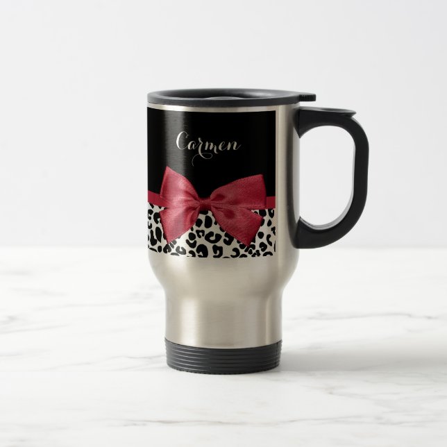 Caneca Térmica Garota Leopard Imprime Fita Vermelha Brilhante Com (Direita)