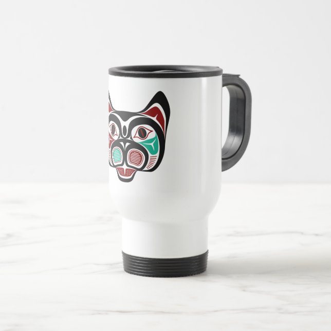 Caneca Térmica Gatinho de Arte Negra Nativa Americana (Frente Esquerda)