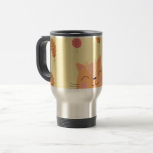 Caneca Térmica Gatinho Laranja Gengibre Fofo Brincando nas Folhas