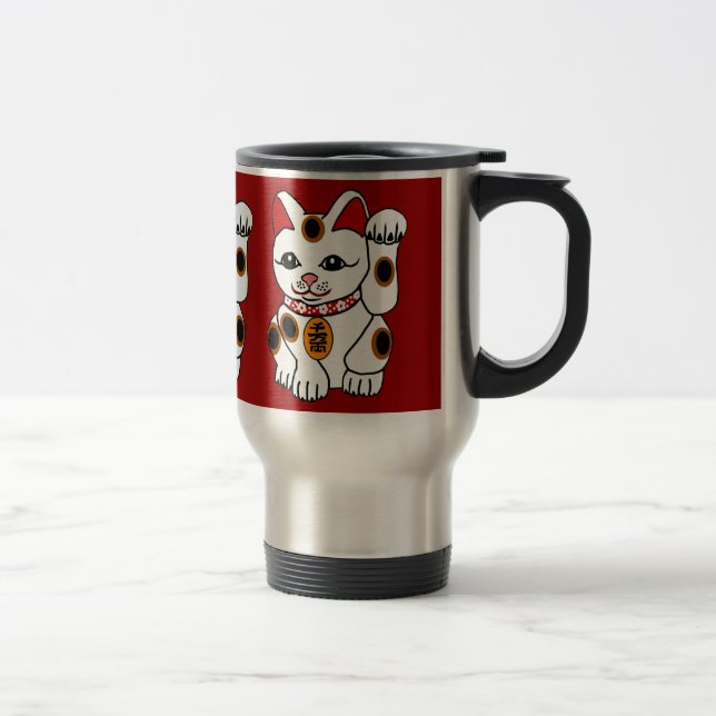 Caneca Térmica Gato de Maneki Neko no fundo vermelho (Direita)