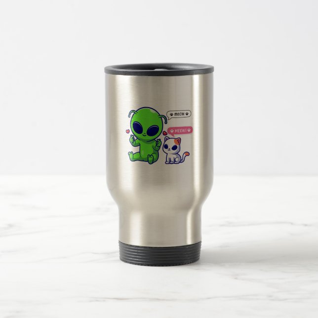CANECA TÉRMICA GATO DE MEOW COM ALIENÍGENA (Centro)