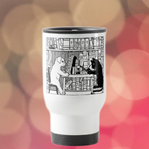Caneca Térmica Gato e Cachorro Vintage Biblioteca Literária