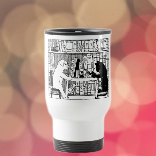 Caneca Térmica Gato e Cão na Biblioteca (Criador carregado)
