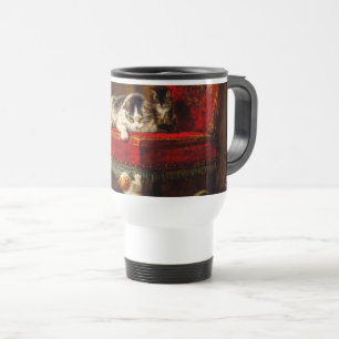 Caneca Térmica Gato e Gatinhos Brincando com Cadeira