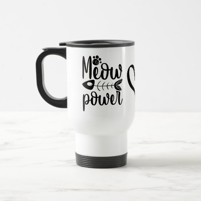 Caneca Térmica Gato Engraçado "Meow Power", Gatinho Louco De Gati (Esquerda)