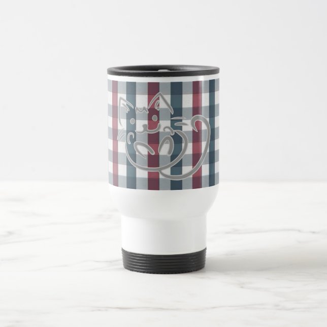 Caneca Térmica Gato Fofo e Estampa Xadrez (Centro)