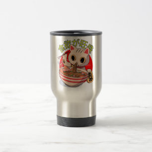 Caneca Térmica Gato Japonês Fofo Comendo Macarrão com Hashis