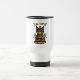 Caneca Térmica Gato Mestre Zen Engraçado Relaxado Gato Tabby Cinz