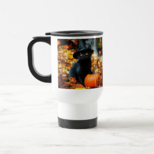 Caneca Térmica Gato Negro e Abóbora do Halloween