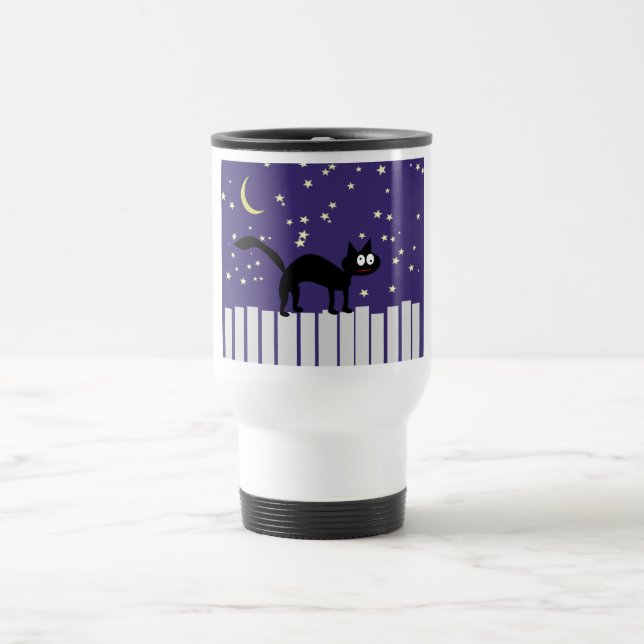 Caneca Térmica Gato Negro Halloween na Cerca (Centro)
