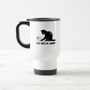 Caneca Térmica Gato Preto Com Caveira Brincando Comigo Cansado