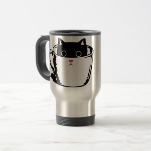 Caneca Térmica Gato preto com nariz vermelho escondido em um copo