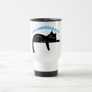 Caneca Térmica Gato Preto Engraçado Ilustração Minimalista