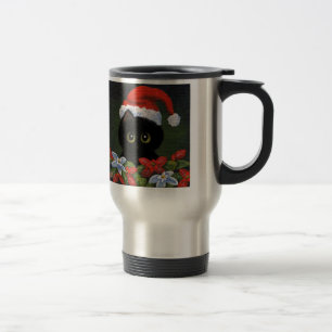 Caneca Térmica Gato preto Papai Noel Creationarts engraçado do