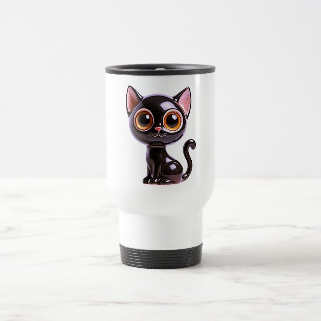 Caneca Térmica Gato Preto Sentado Estilizado, (Centro)