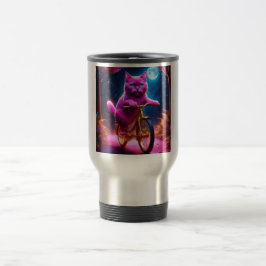 Caneca Térmica Gato Rosa Em Um Caminho Cênico De Bicicleta De Our