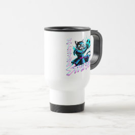 Caneca Térmica Gato Samurai Cyberpunk Striker para Gamer e Fãs de