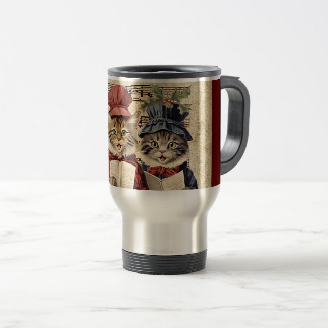 Caneca Térmica Gatos Cantando Músicas de Natal (Frente Esquerda)