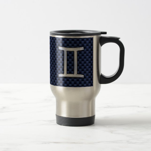 Caneca Térmica Gemini Zodiac Símbolo Marinho Estilo de Fibra Azul (Direita)
