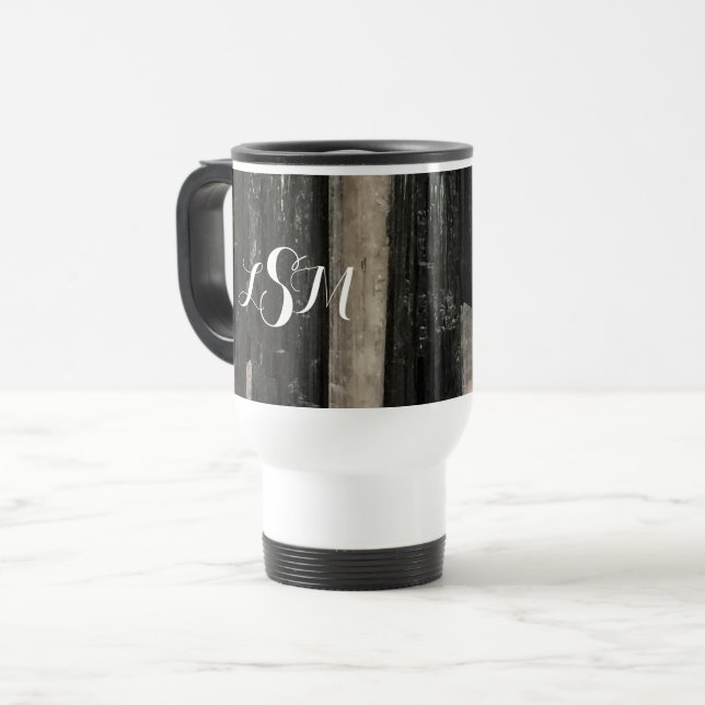 Caneca Térmica Gemstone Black White - Monograma Vertical Stripado (Frente Esquerda)