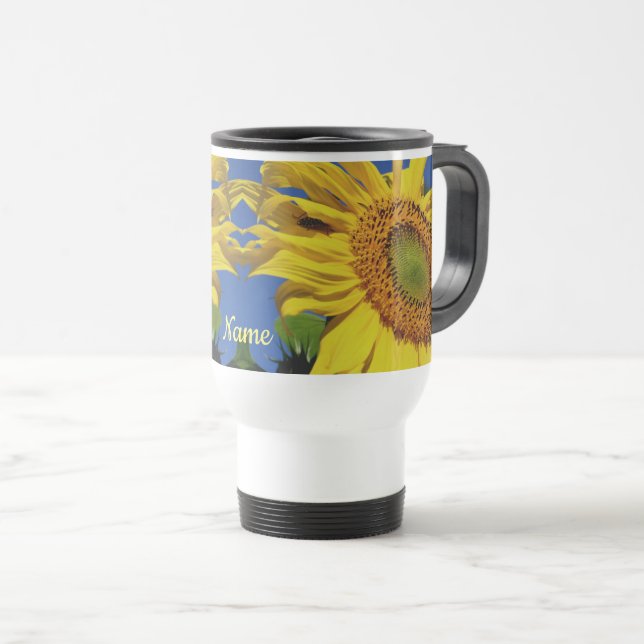 Caneca Térmica Girassol E Flor Guest Personalizados (Frente Esquerda)