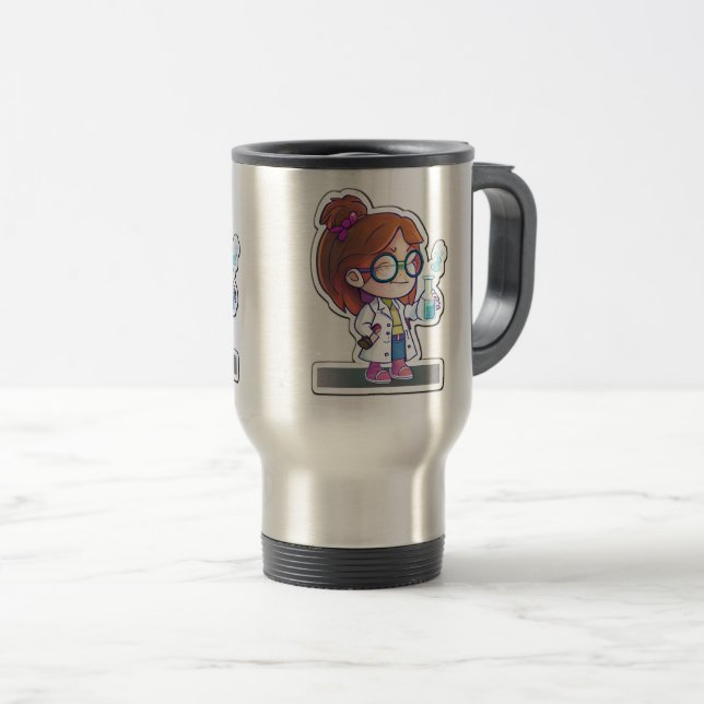 Caneca Térmica Girl Scientist Sticker Art Viagem/Viagem ao trabal (Frente Esquerda)