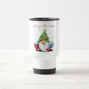 Caneca Térmica Gnomo bonitinho com chapéu de árvore de Natal e