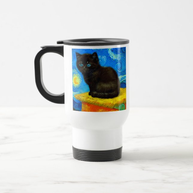 Caneca Térmica Gogh Style Starry Night Cat (Esquerda)