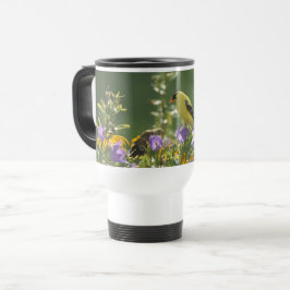Caneca Térmica Goldfinch em uma Flor Harebell