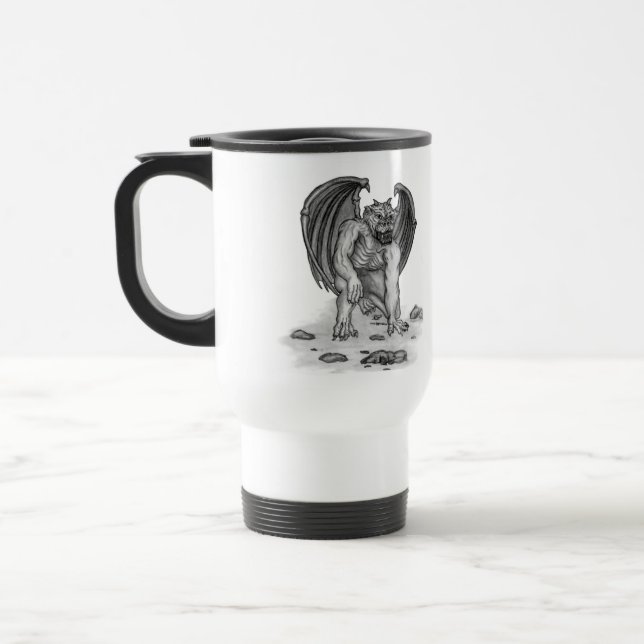 Caneca Térmica Golem Gargoyle Design preto e branco (Esquerda)