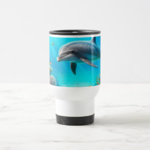 Caneca Térmica Golfinho submarino colorido tropical/Havaí
