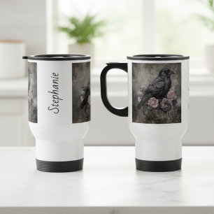 Caneca Térmica Gótico Corvo Floral Escuro