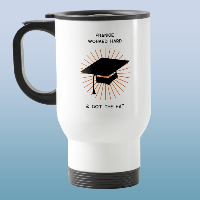 Caneca Térmica Graduação Personalizada Engraçada (Fun personalized graduation hat mortarboard travel mug)