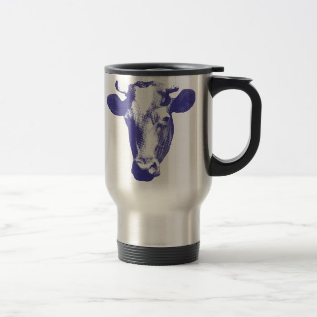 Caneca Térmica Gráfico de Vaca em Arte Pop Roxa (Direita)