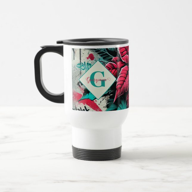 Caneca Térmica Grafite Grungy Poinsettia Floral Personalizado (Esquerda)