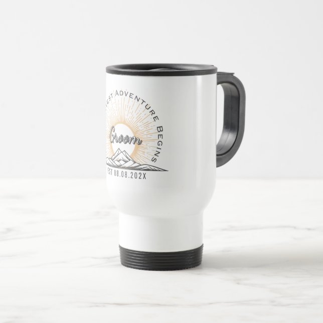 Caneca Térmica Greatest Adventure Begins Retro Mountain Wedding (Frente Esquerda)