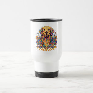 Caneca Térmica Groovy Retro Psicodélico Cachorro Golden Paz