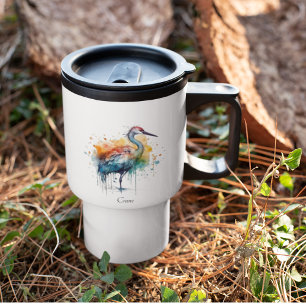 Caneca Térmica Grua Elegante: Arte em Aquarela, personalizado