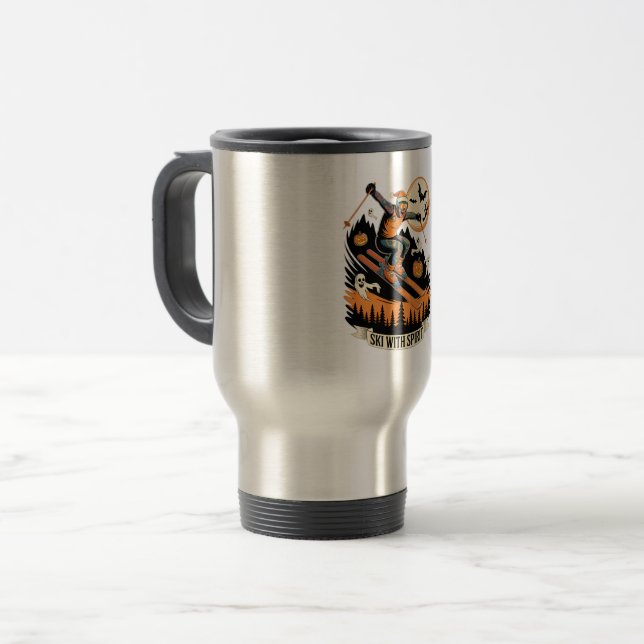 Caneca Térmica Halloween Esqui Com Design de Espírito Fantasma (Frente Esquerda)