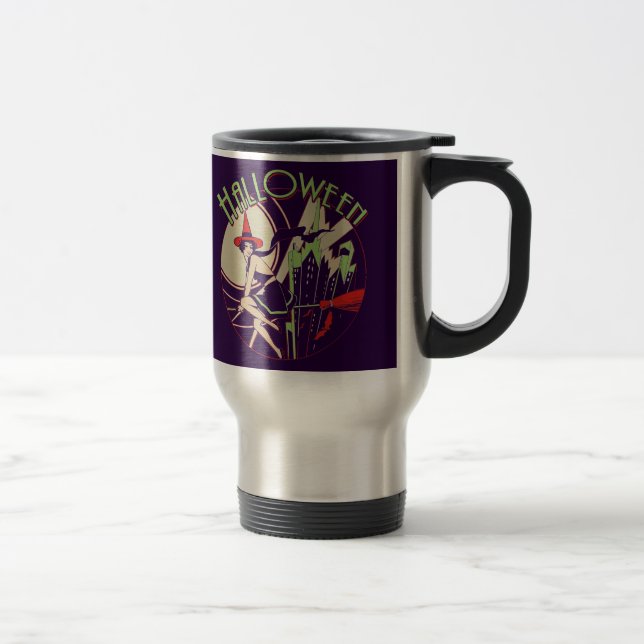 Caneca Térmica Halloween Witch Flying (vintage) (Direita)
