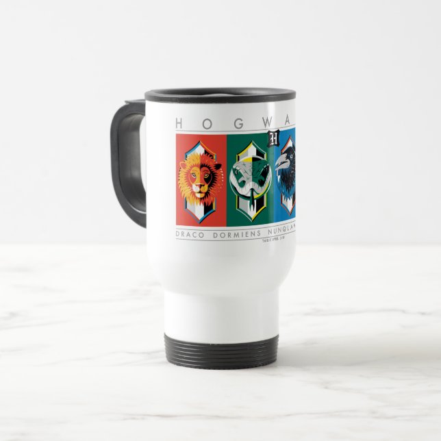 Caneca Térmica Harry Potter | Brasões das Casas de HOGWARTS™ (Frente Esquerda)