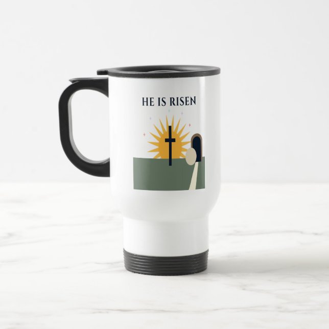 Caneca Térmica He Is Risen Easter 2026 Christian Travel Mug (Esquerda)