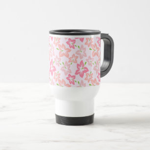 Caneca Térmica Hibisco Rosa, Flores Rosas, Padrão de Flores