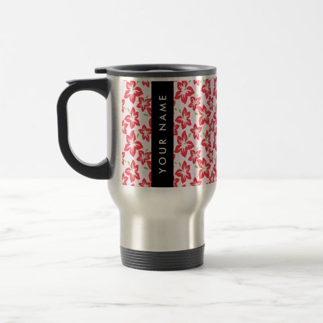 Caneca Térmica Hibisco Vermelho, Flores Vermelhas, Seu Nome (Esquerda)
