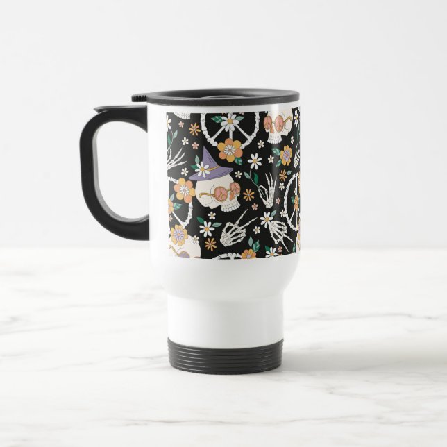 Caneca Térmica Hippie Halloween Skulls and Flowers Standard (Esquerda)