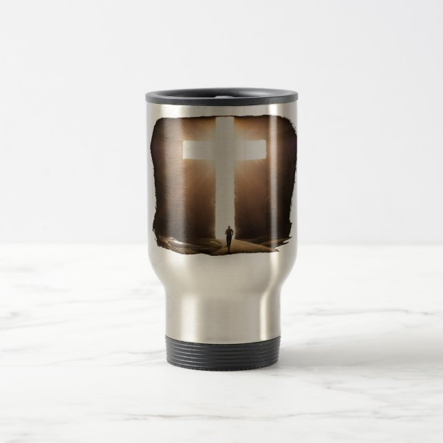 Caneca Térmica Homem Correndo pela Cruz Cristã Brilhante de Jesus (Centro)
