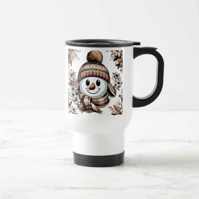 Caneca Térmica Homem de Neve: Design Floral Simétrico com o Inver (Direita)