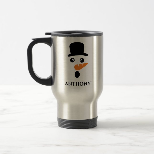 Caneca Térmica Homem de neve personalizado de natal com boné (Esquerda)