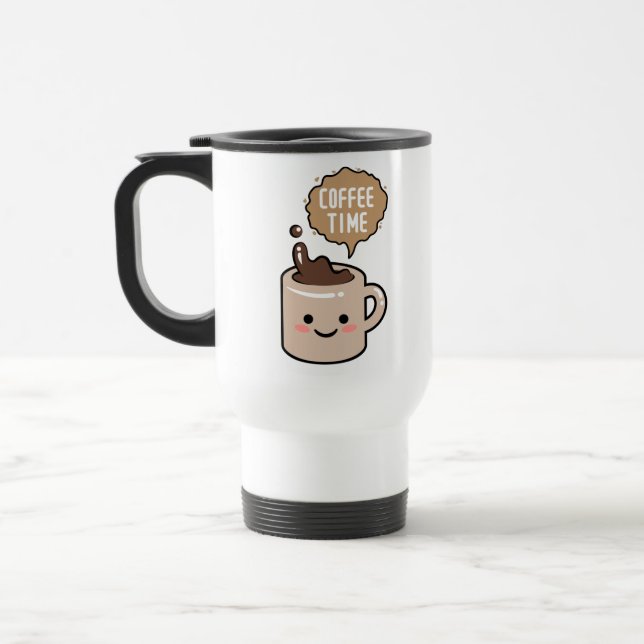 Caneca Térmica hora do café engraçado kawaii café (Esquerda)